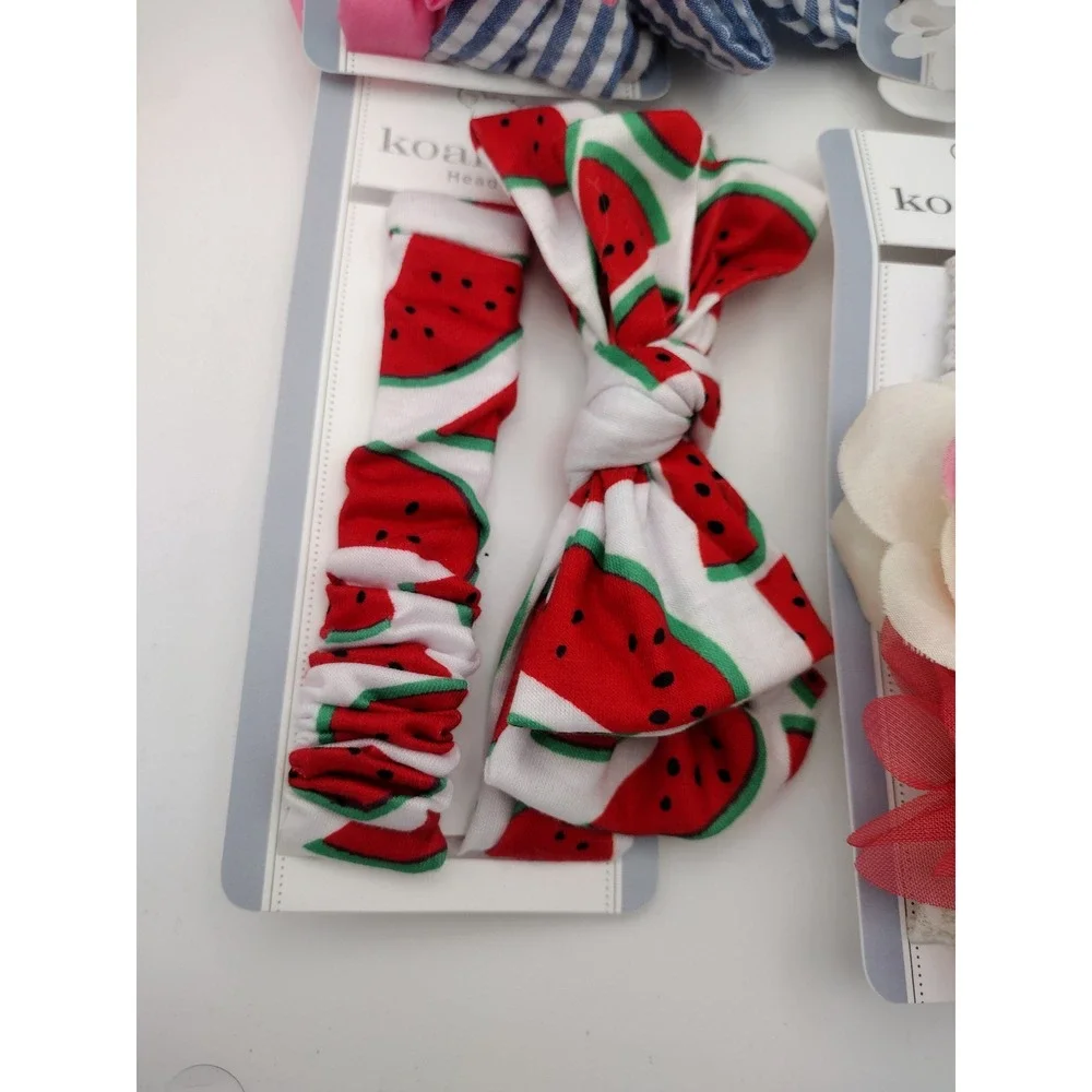 Koala Kids Headwrap Headband‎ Set 7pc Floral Bow Watermelon Pink Blue Multi NEW